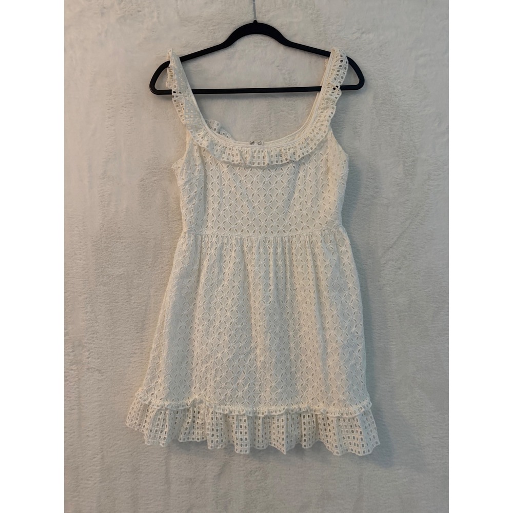 Lulus White Eyelet Cotton Ruffle Mini Dress Sleeveless Fit‎ & Flare Medium